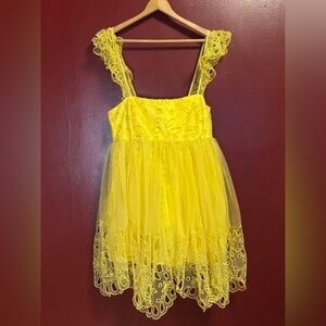 Let Me Be Yellow Embroidered Tulle Fit & Flare Dress – Women’s Size S NWT